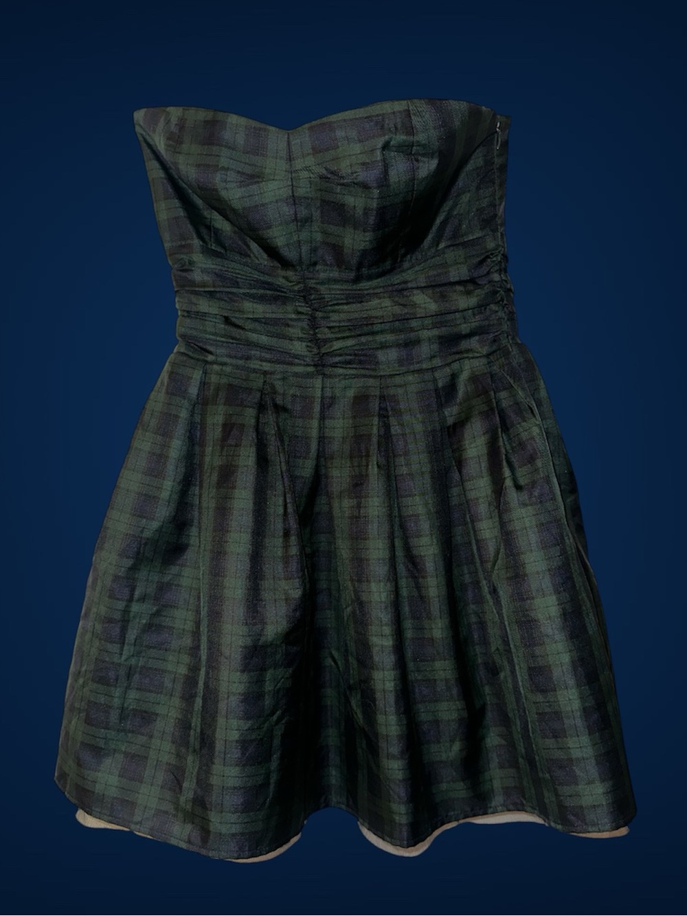 Strapless Green Plaid Dress